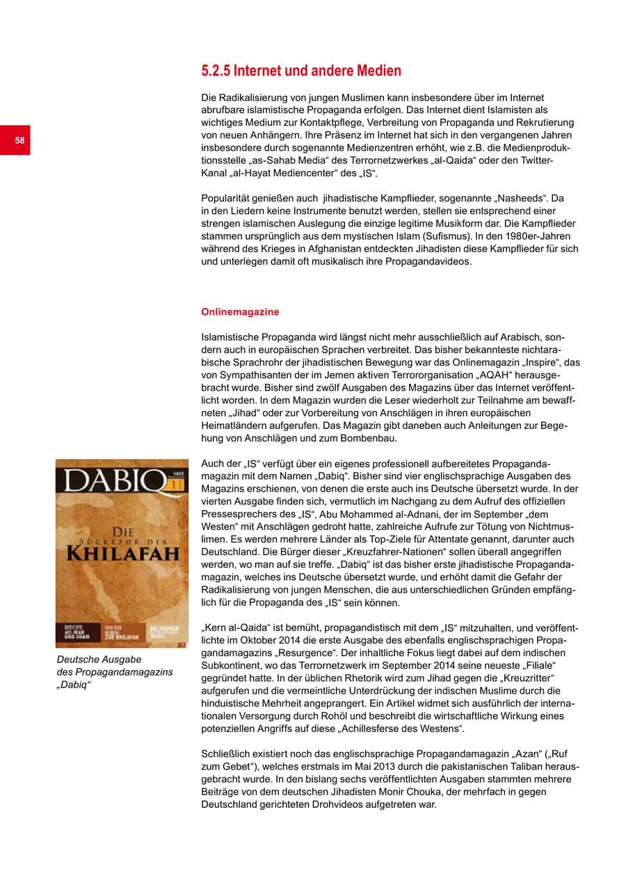 Seite 58 des Verfassungsschutzbericht 2014 Bremen