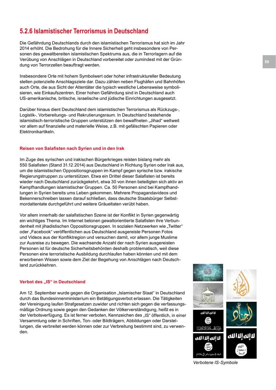 Seite 59 des Verfassungsschutzbericht 2014 Bremen