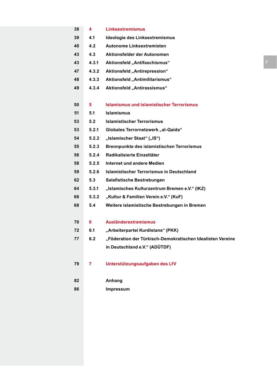 Seite 7 des Verfassungsschutzbericht 2014 Bremen