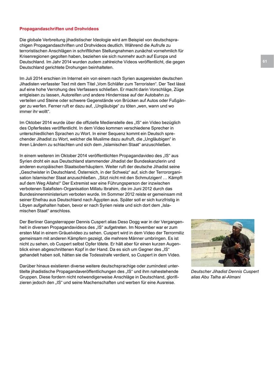 Seite 61 des Verfassungsschutzbericht 2014 Bremen