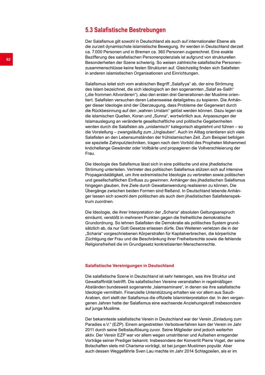 Seite 62 des Verfassungsschutzbericht 2014 Bremen