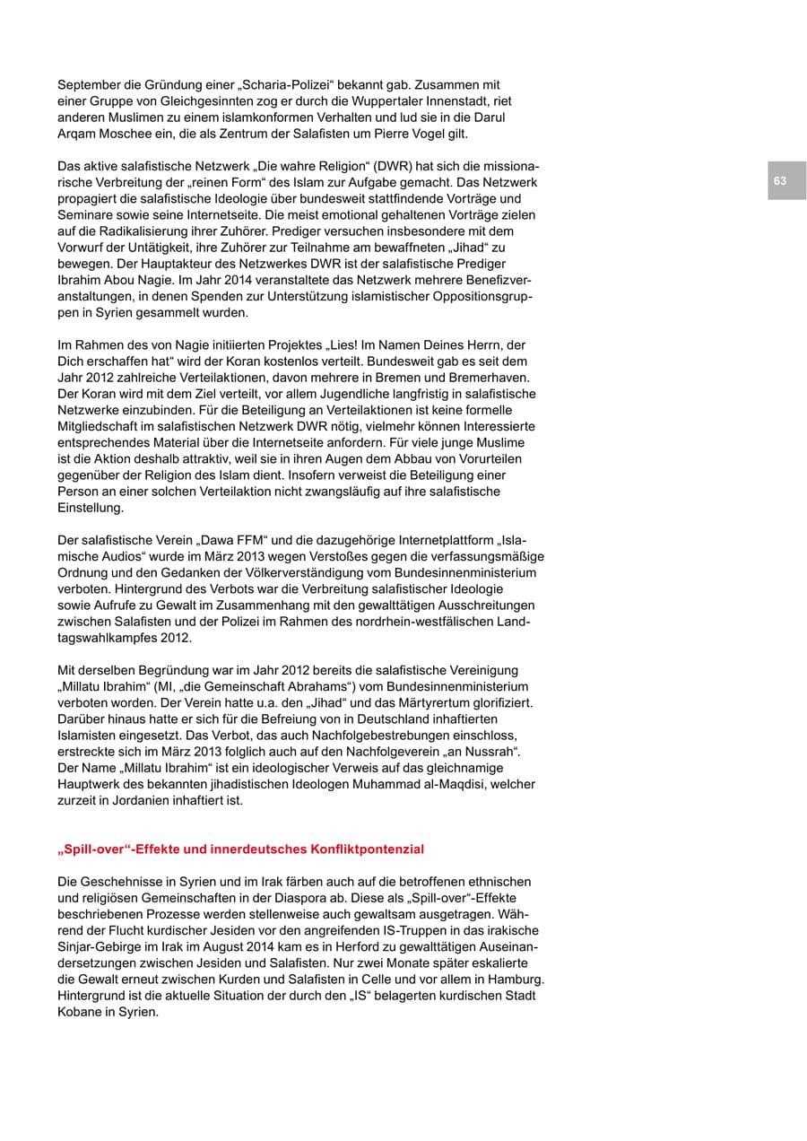 Seite 63 des Verfassungsschutzbericht 2014 Bremen
