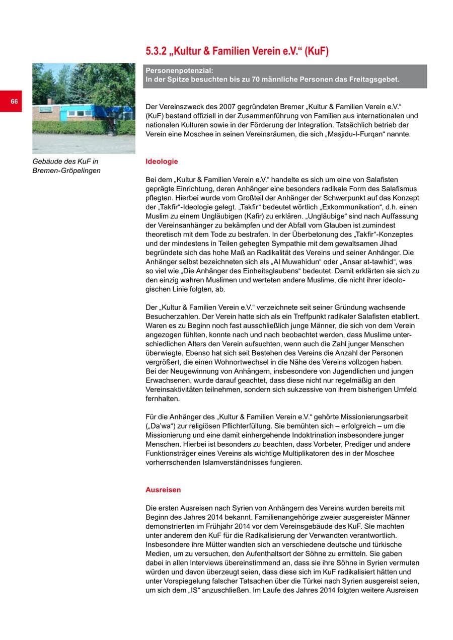 Seite 66 des Verfassungsschutzbericht 2014 Bremen