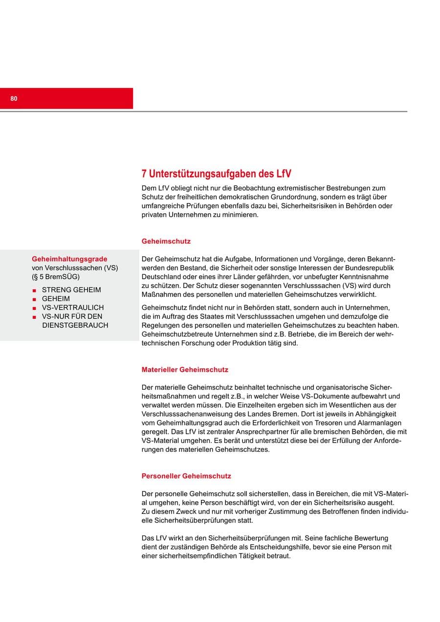 Seite 80 des Verfassungsschutzbericht 2014 Bremen