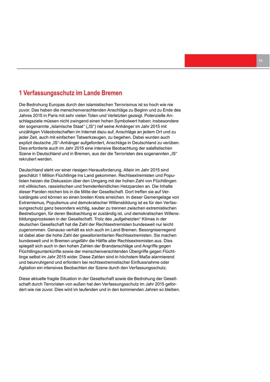 Seite 11 des Verfassungsschutzbericht 2015 Bremen