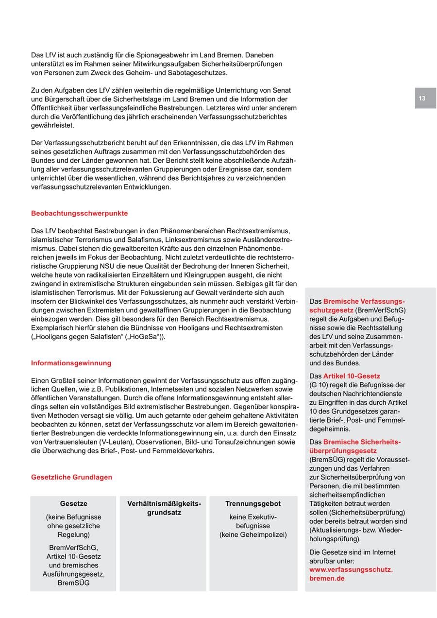 Seite 13 des Verfassungsschutzbericht 2015 Bremen