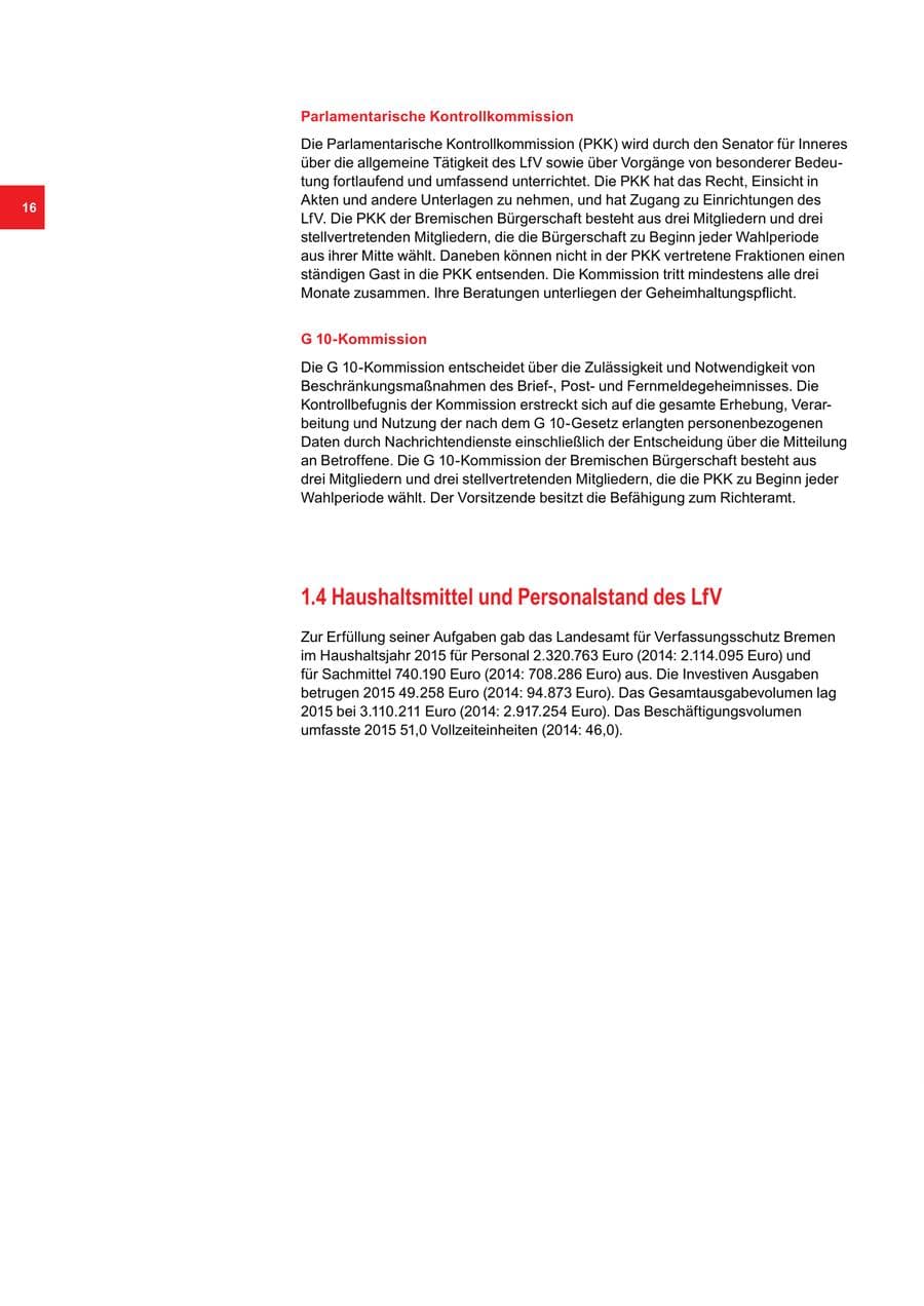 Seite 16 des Verfassungsschutzbericht 2015 Bremen