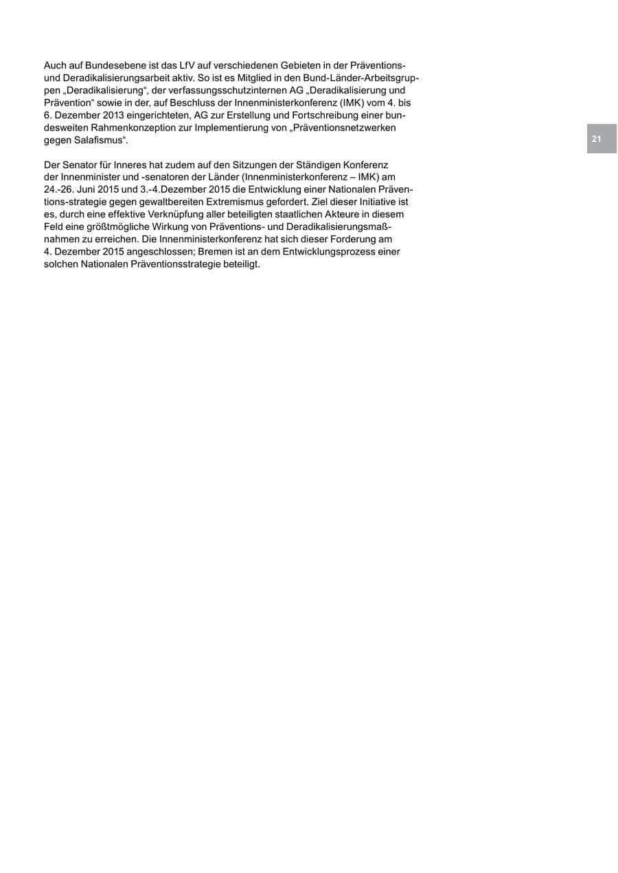 Seite 21 des Verfassungsschutzbericht 2015 Bremen
