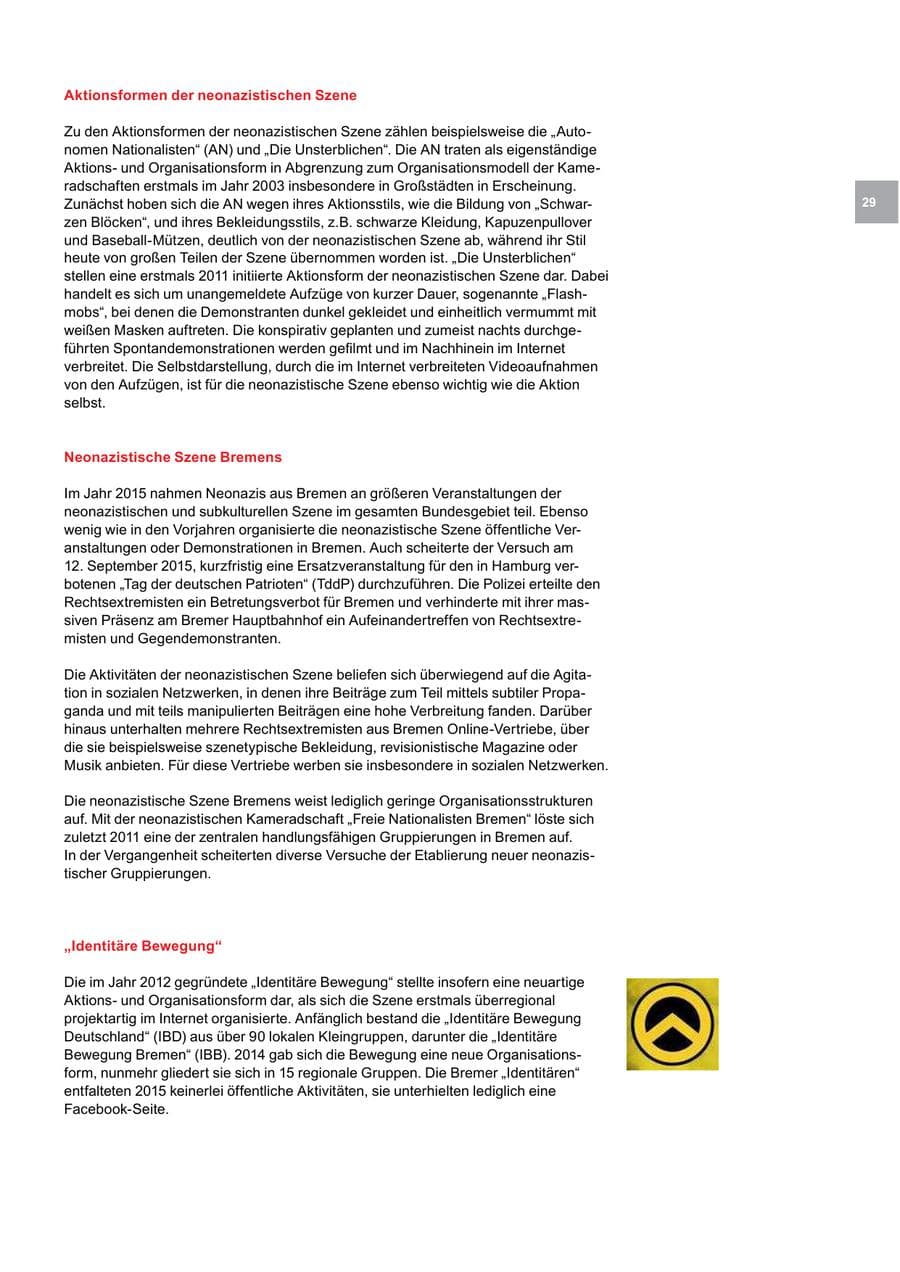 Seite 29 des Verfassungsschutzbericht 2015 Bremen
