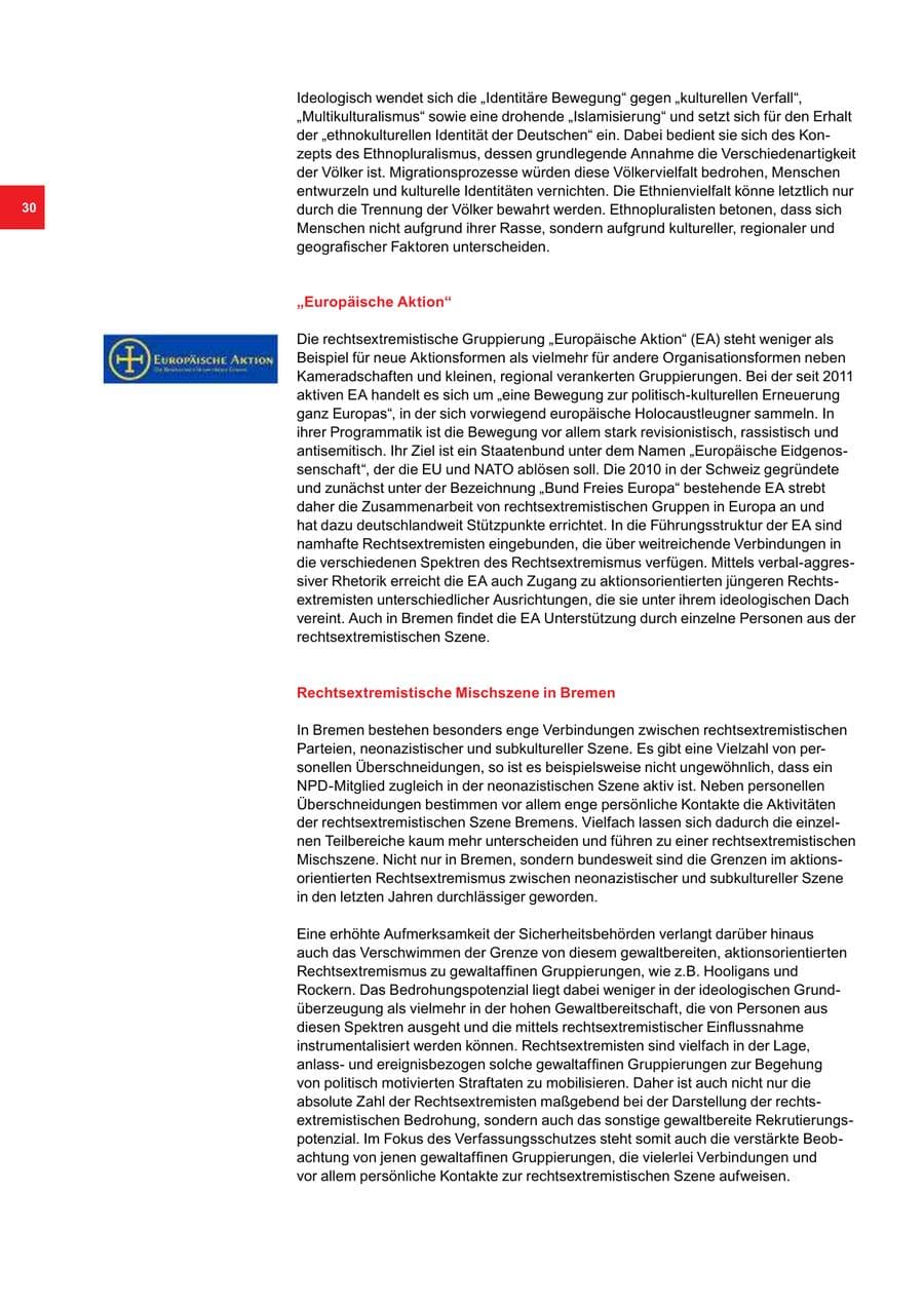 Seite 30 des Verfassungsschutzbericht 2015 Bremen