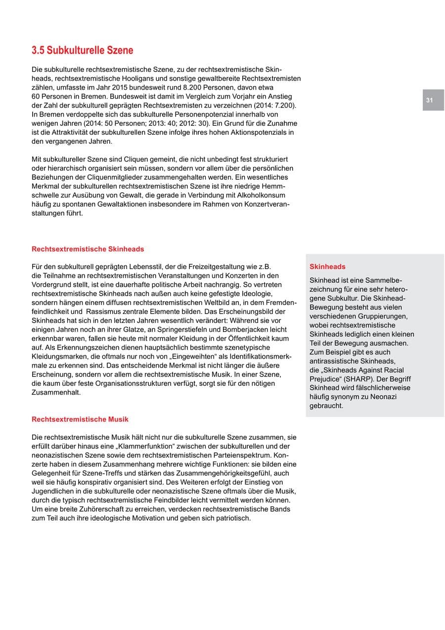 Seite 31 des Verfassungsschutzbericht 2015 Bremen