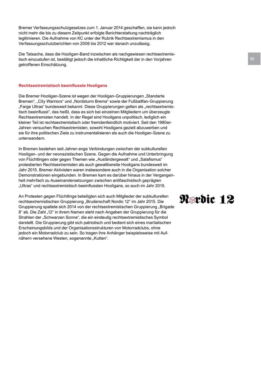 Seite 33 des Verfassungsschutzbericht 2015 Bremen