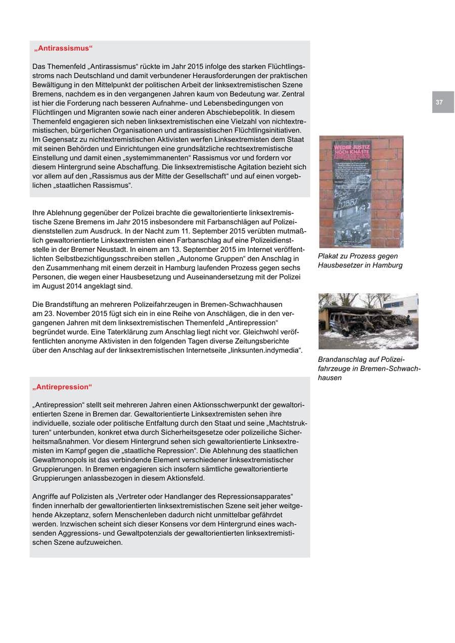 Seite 37 des Verfassungsschutzbericht 2015 Bremen