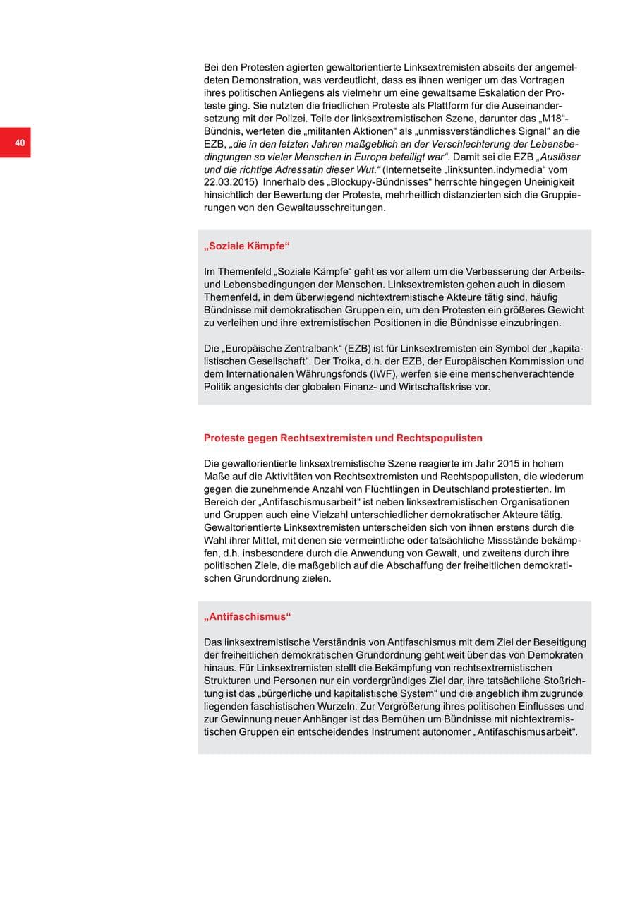 Seite 40 des Verfassungsschutzbericht 2015 Bremen