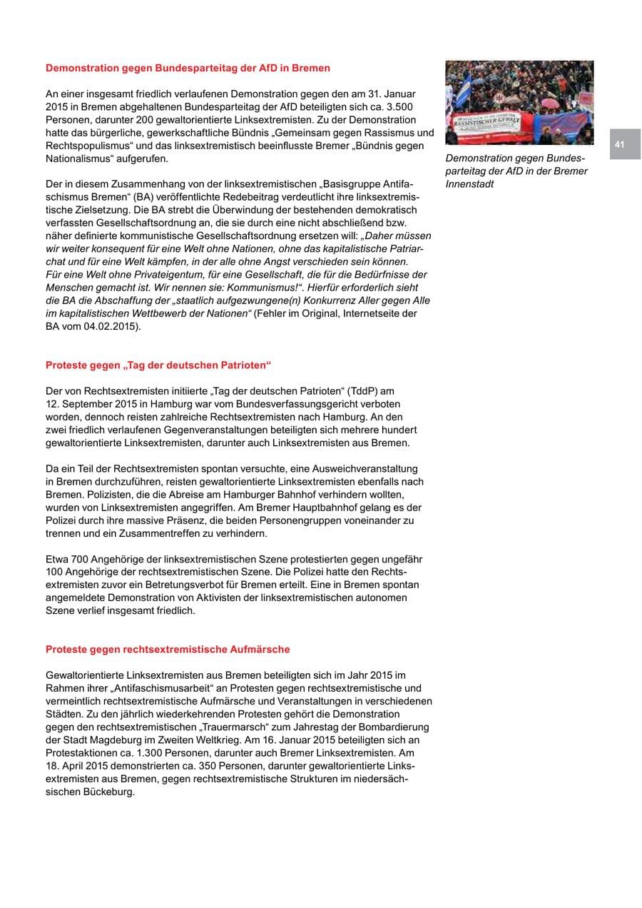 Seite 41 des Verfassungsschutzbericht 2015 Bremen