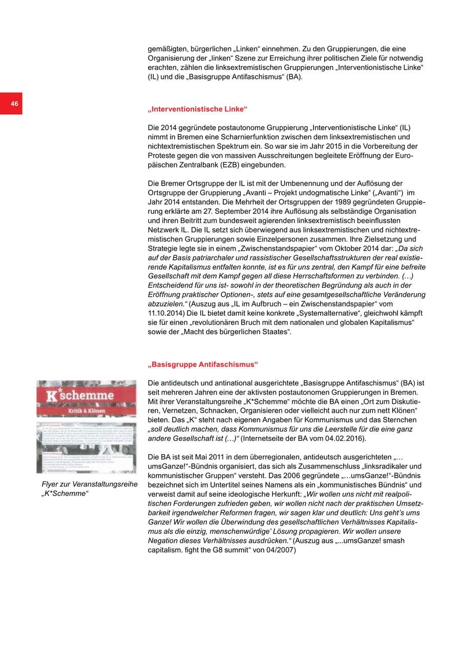 Seite 46 des Verfassungsschutzbericht 2015 Bremen