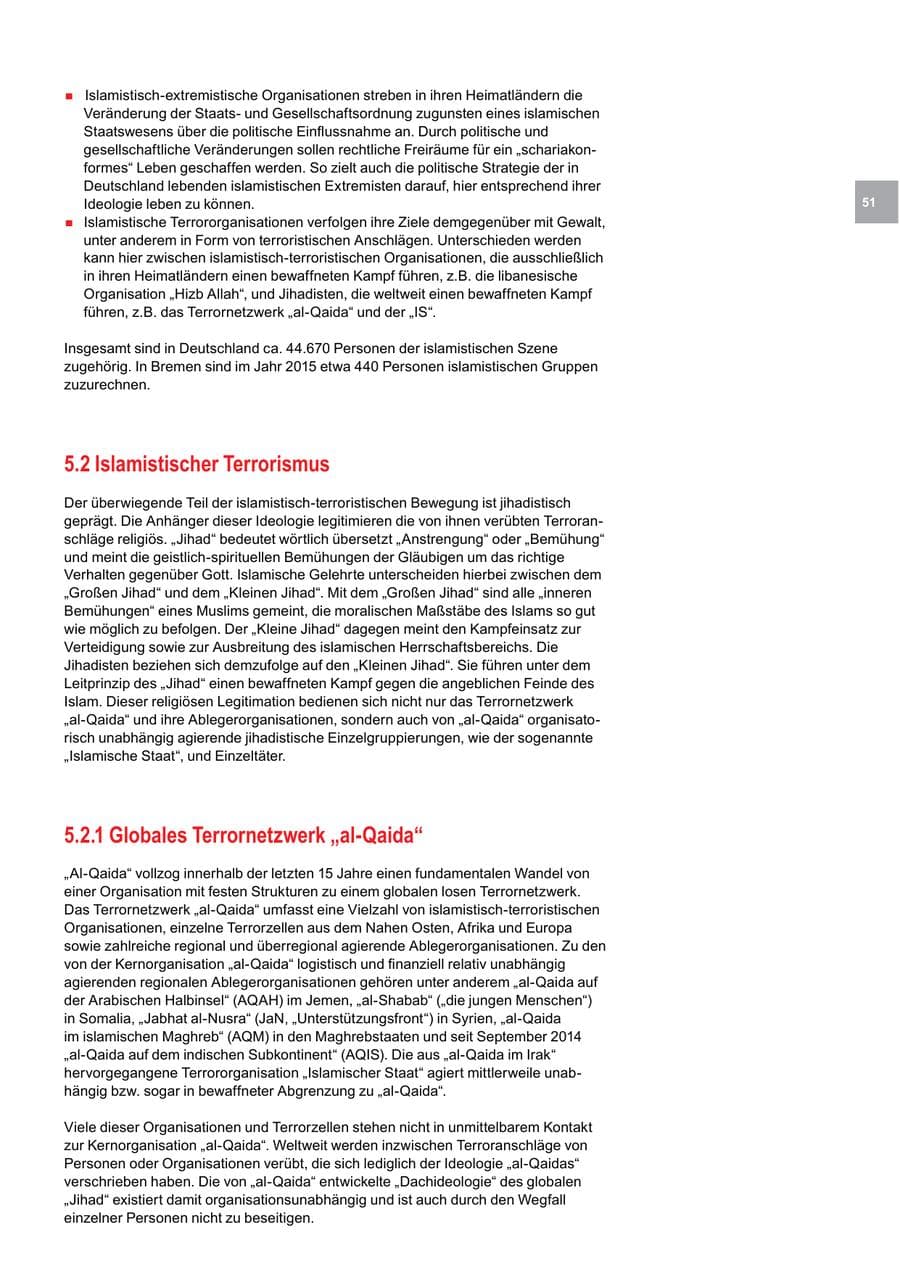 Seite 51 des Verfassungsschutzbericht 2015 Bremen