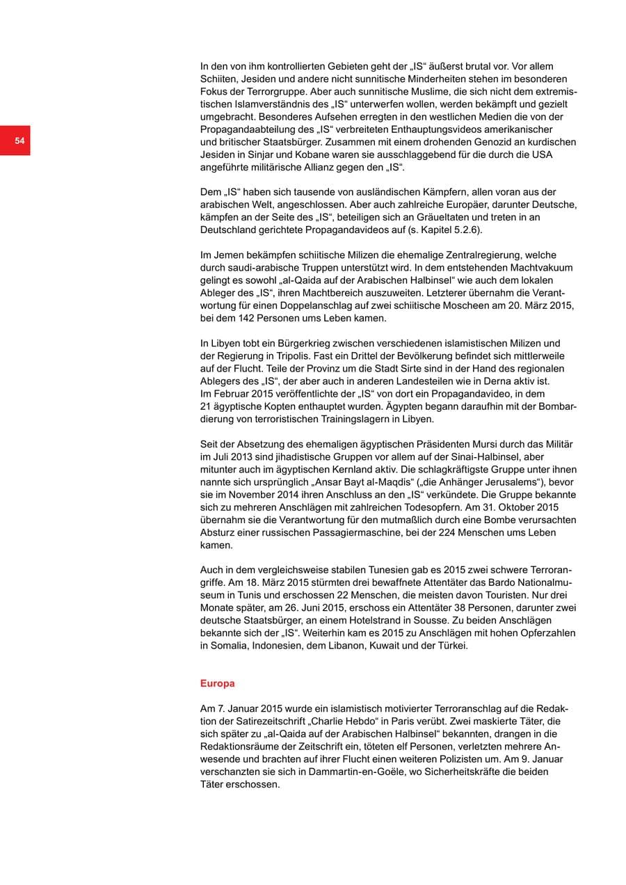 Seite 54 des Verfassungsschutzbericht 2015 Bremen