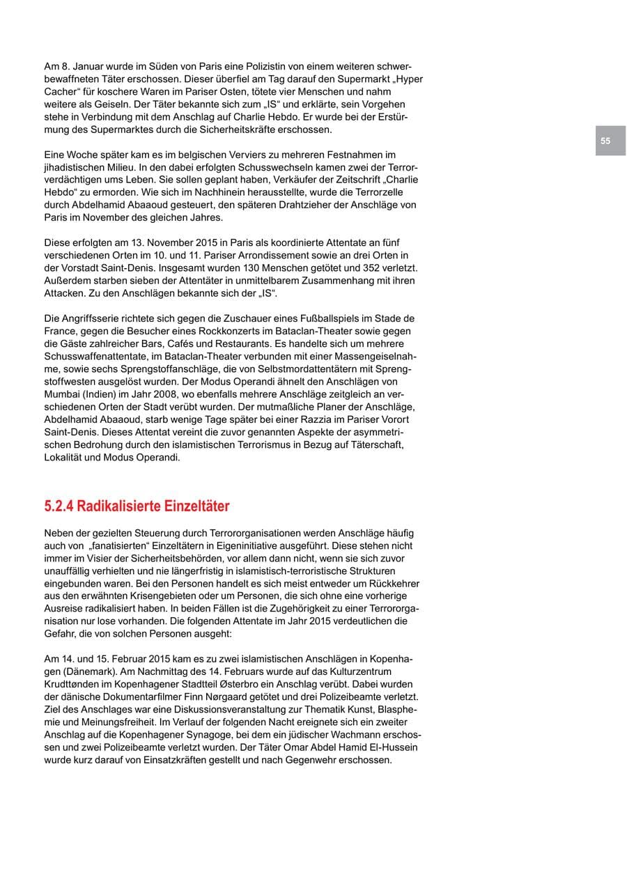 Seite 55 des Verfassungsschutzbericht 2015 Bremen
