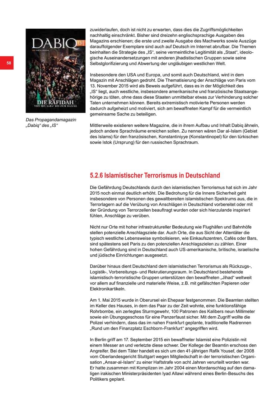 Seite 58 des Verfassungsschutzbericht 2015 Bremen