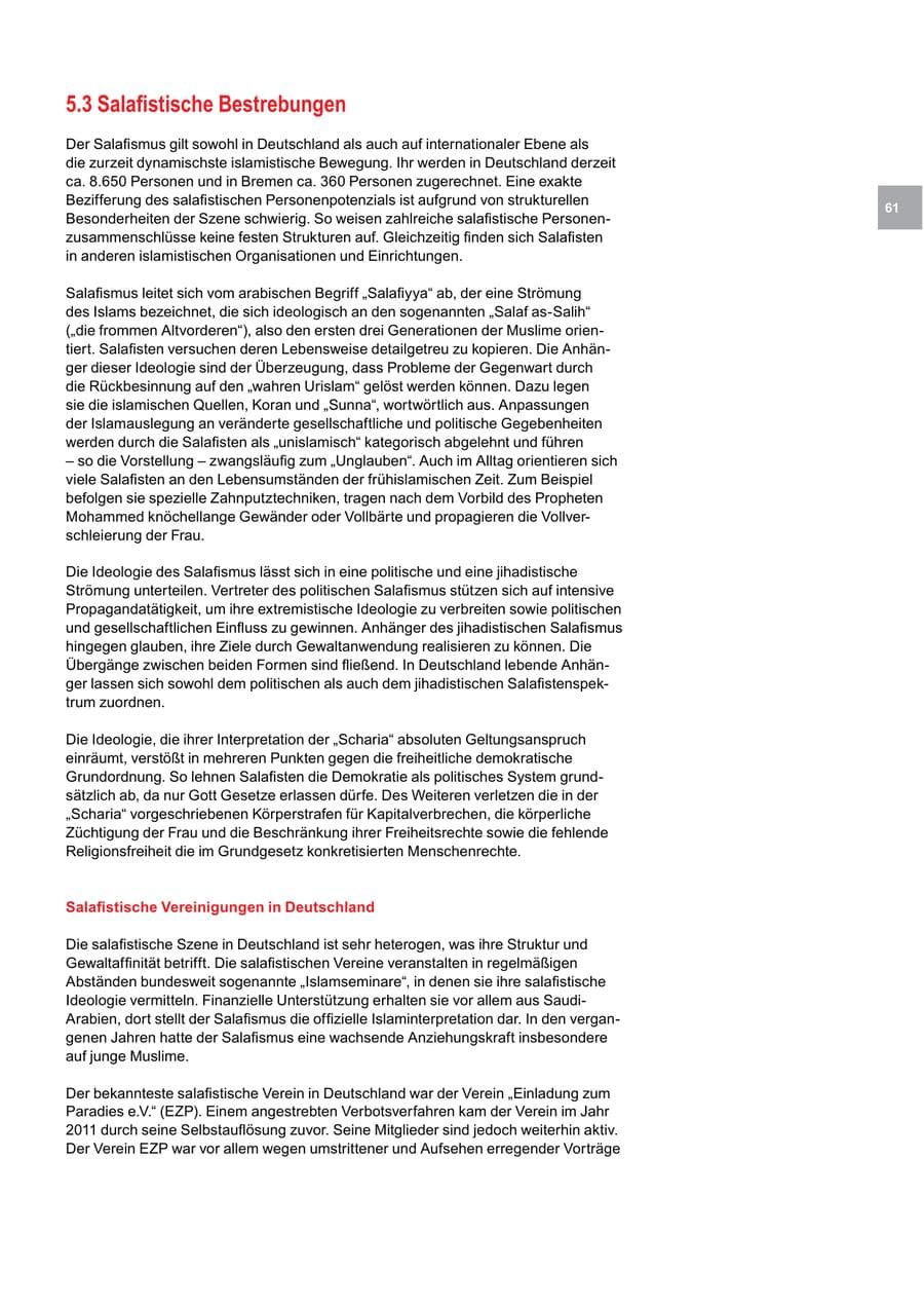 Seite 61 des Verfassungsschutzbericht 2015 Bremen