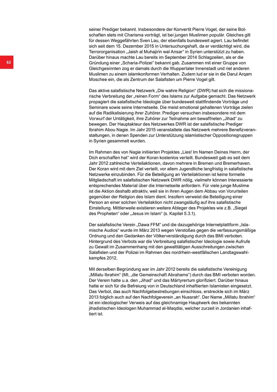 Seite 62 des Verfassungsschutzbericht 2015 Bremen