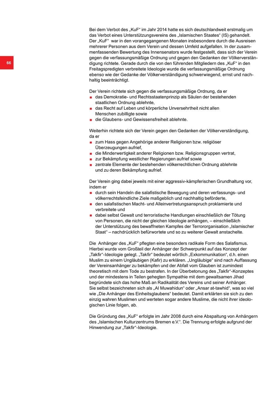 Seite 66 des Verfassungsschutzbericht 2015 Bremen