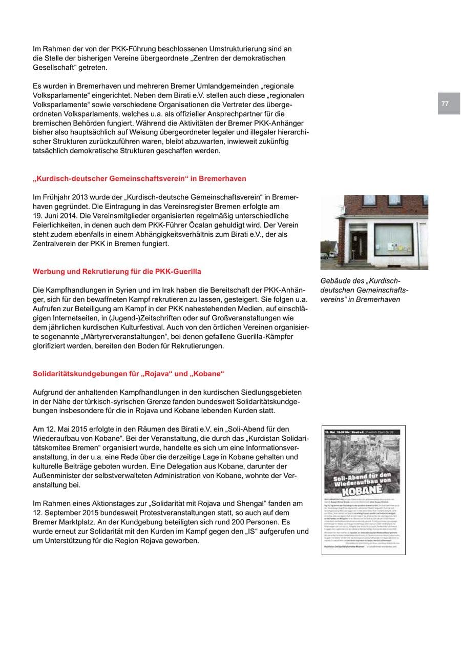 Seite 77 des Verfassungsschutzbericht 2015 Bremen