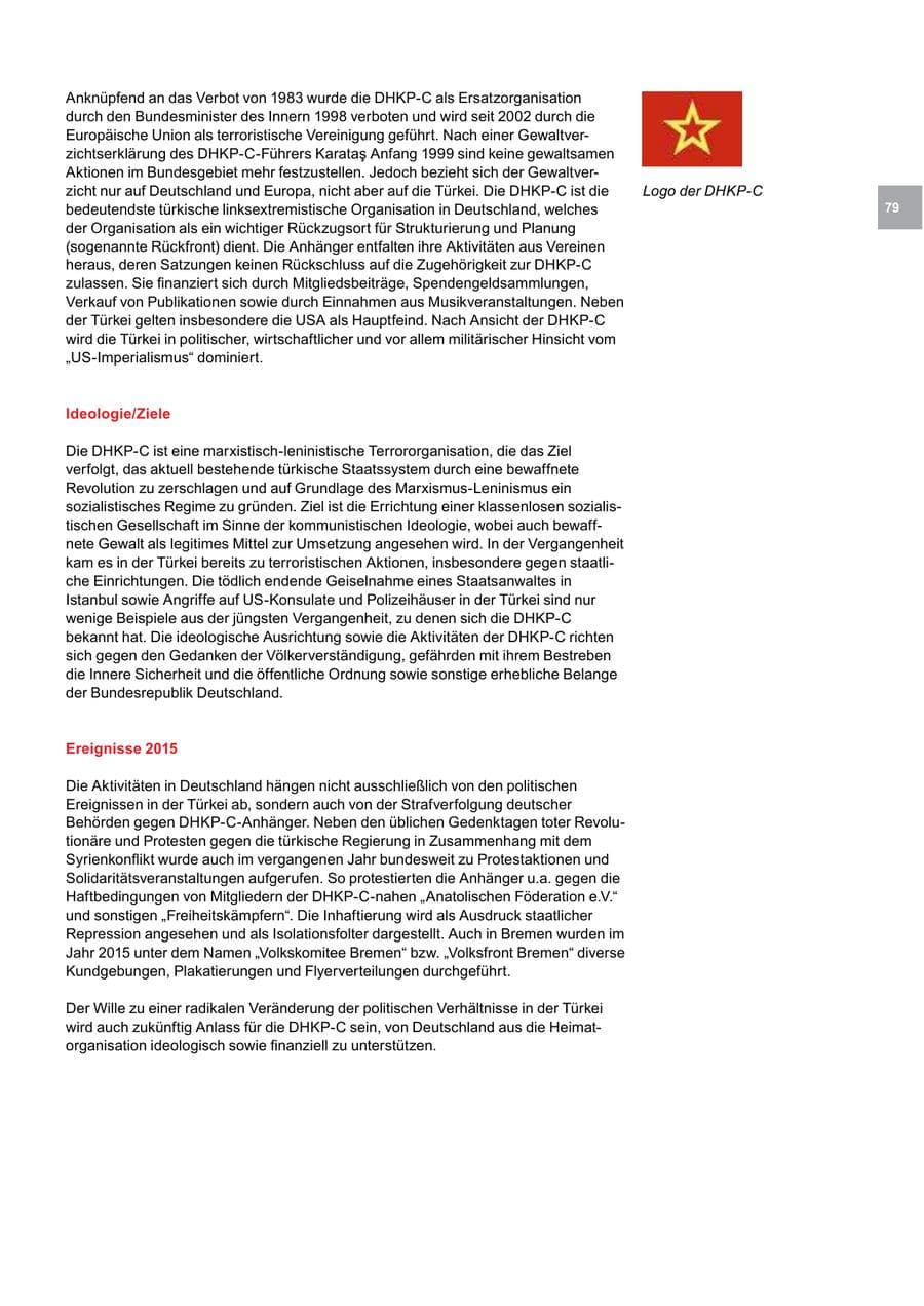 Seite 79 des Verfassungsschutzbericht 2015 Bremen