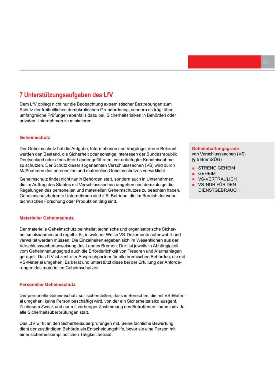 Seite 83 des Verfassungsschutzbericht 2015 Bremen