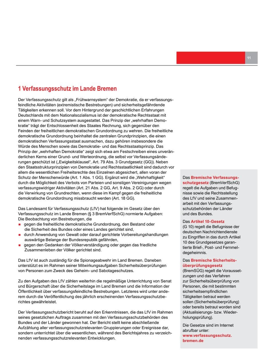 Seite 11 des Verfassungsschutzbericht 2016 Bremen