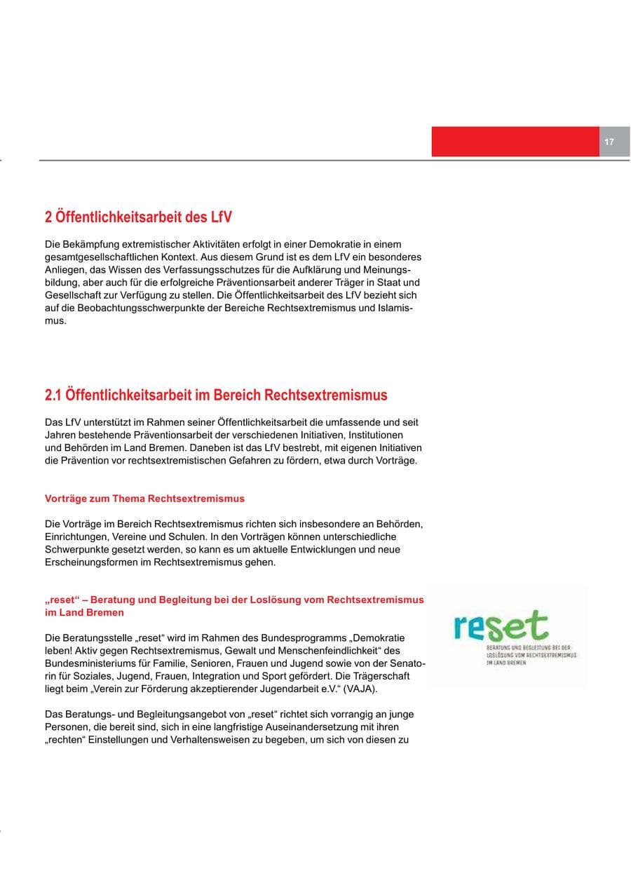 Seite 17 des Verfassungsschutzbericht 2016 Bremen