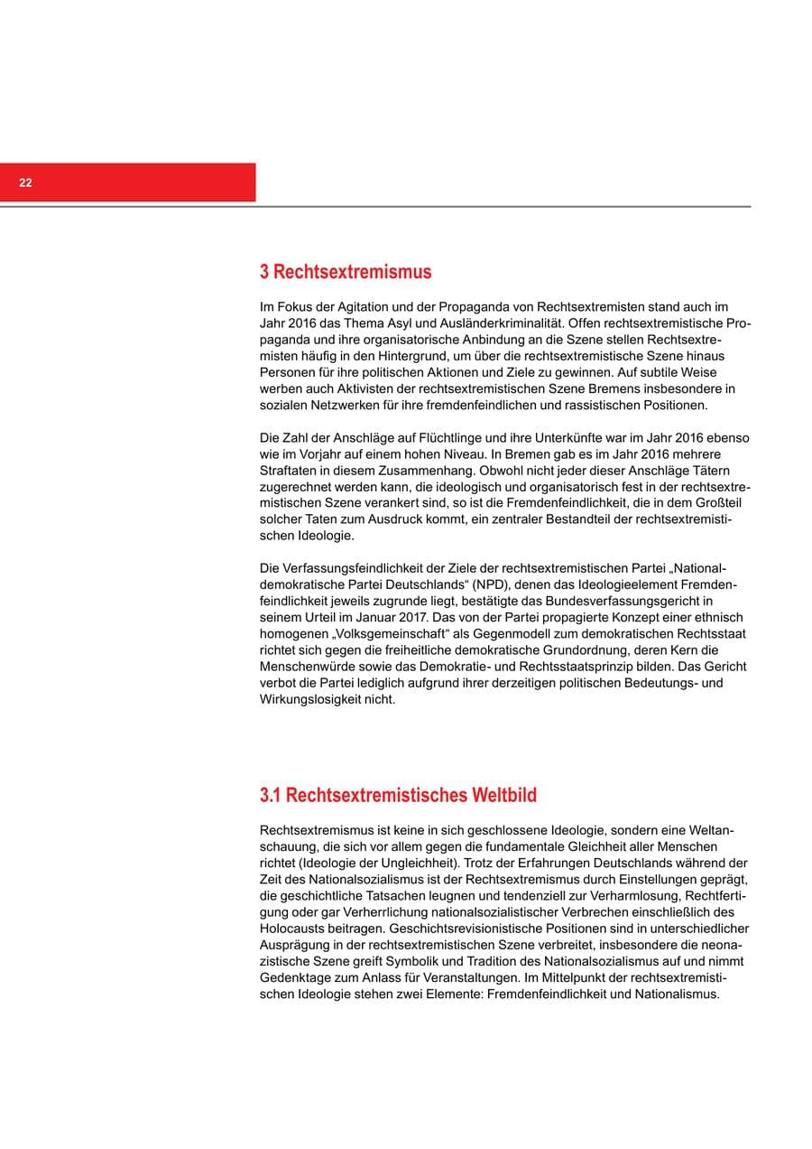 Seite 22 des Verfassungsschutzbericht 2016 Bremen