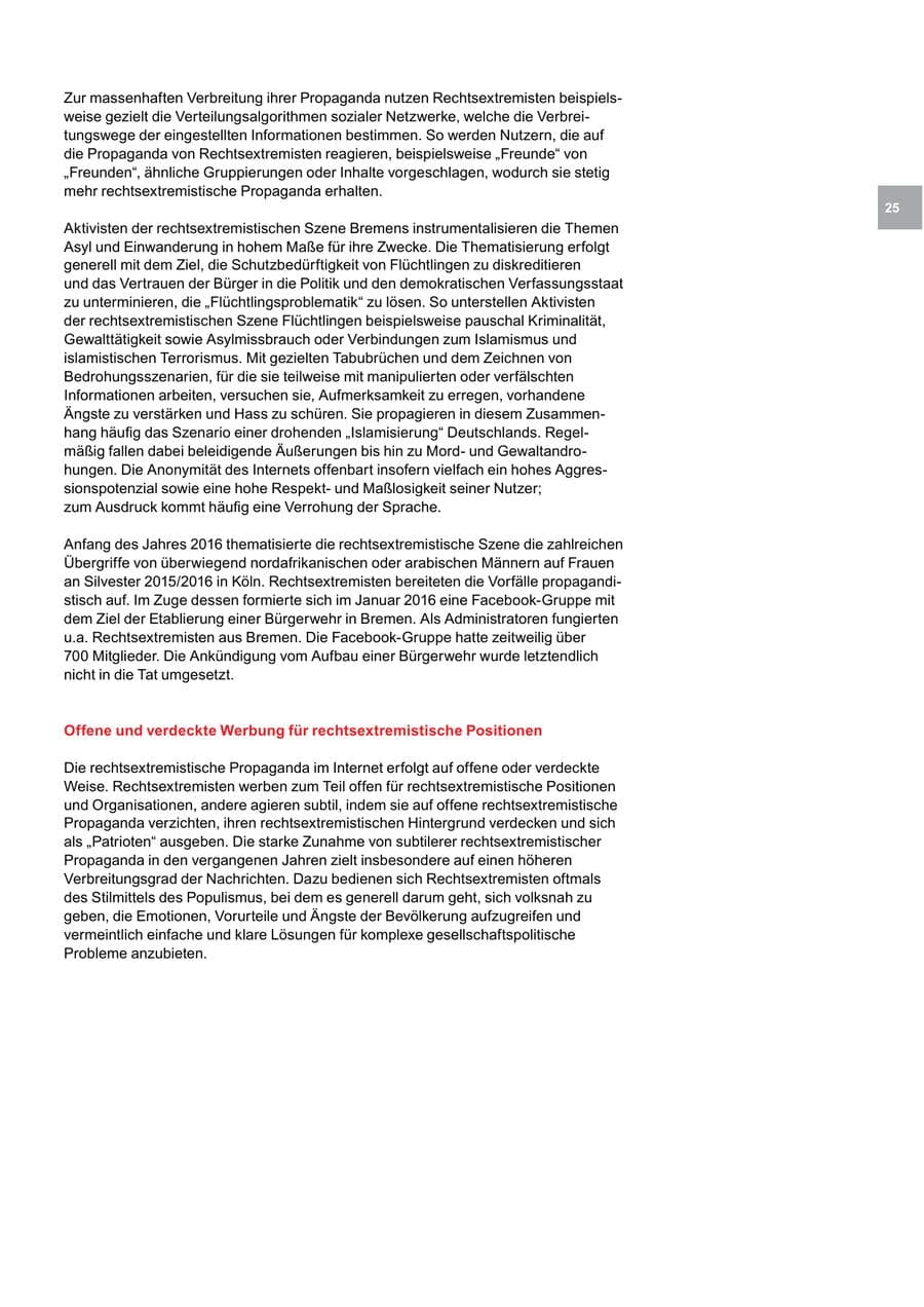 Seite 25 des Verfassungsschutzbericht 2016 Bremen