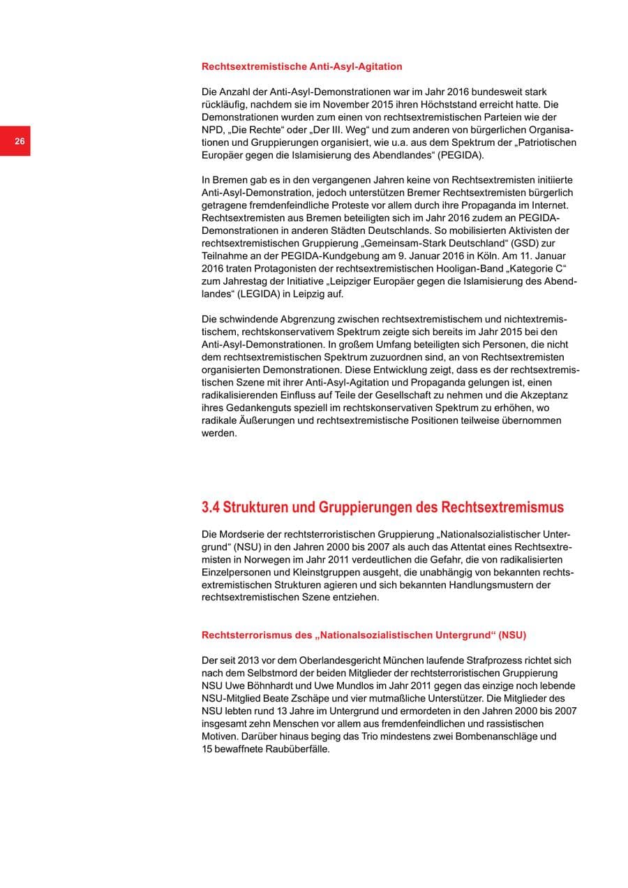 Seite 26 des Verfassungsschutzbericht 2016 Bremen