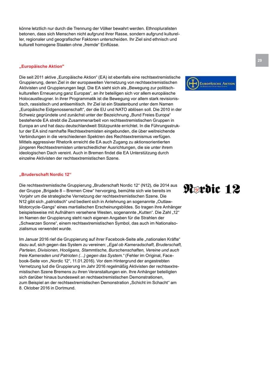 Seite 29 des Verfassungsschutzbericht 2016 Bremen