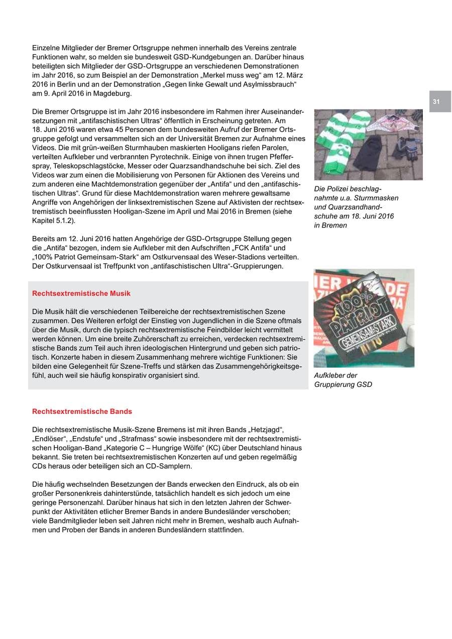 Seite 31 des Verfassungsschutzbericht 2016 Bremen