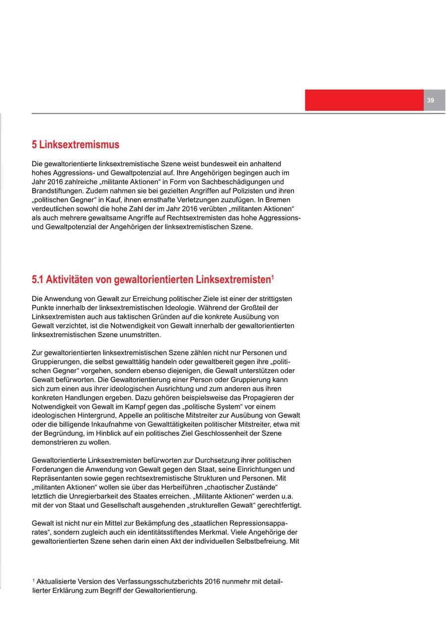 Seite 39 des Verfassungsschutzbericht 2016 Bremen