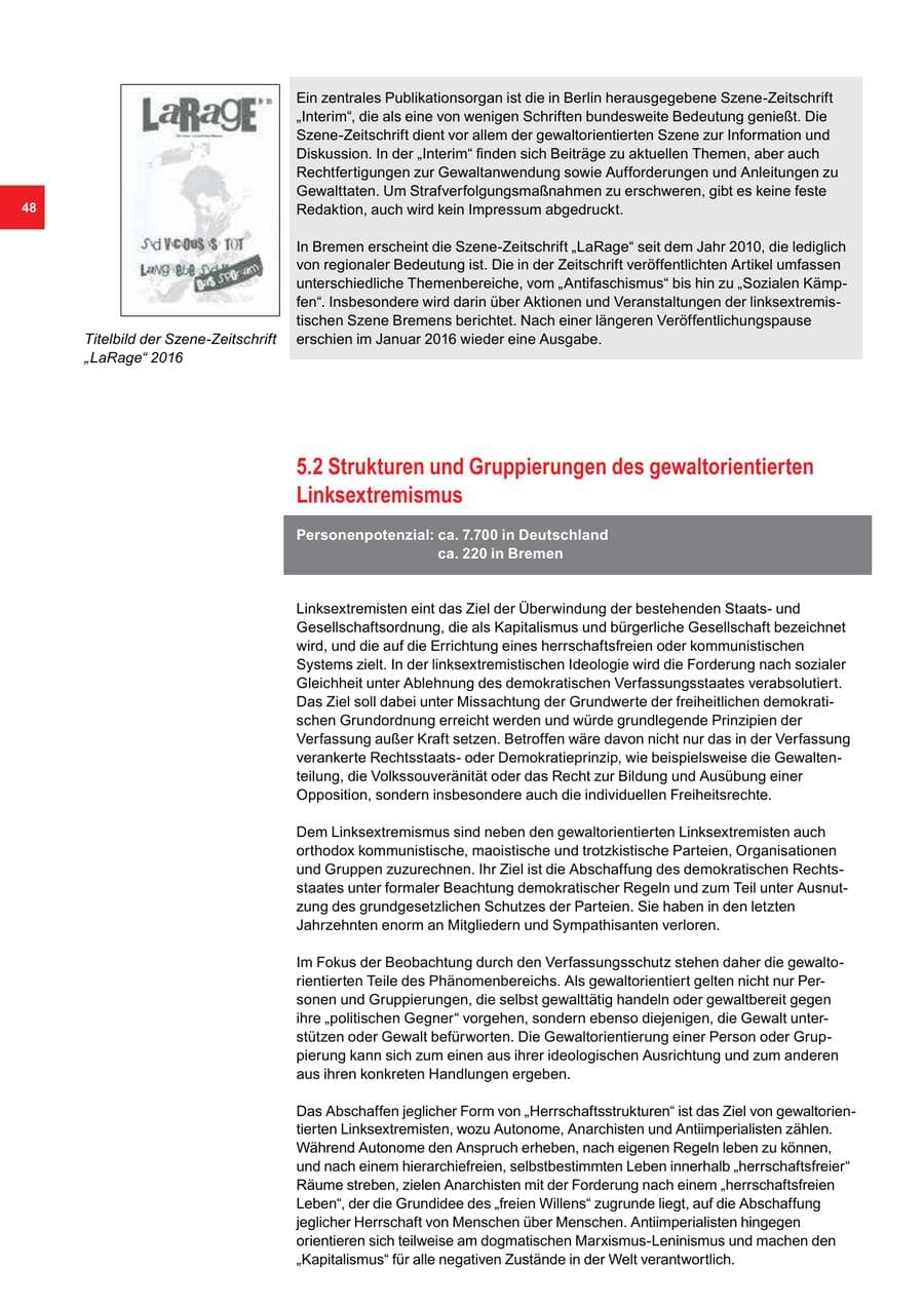 Seite 48 des Verfassungsschutzbericht 2016 Bremen