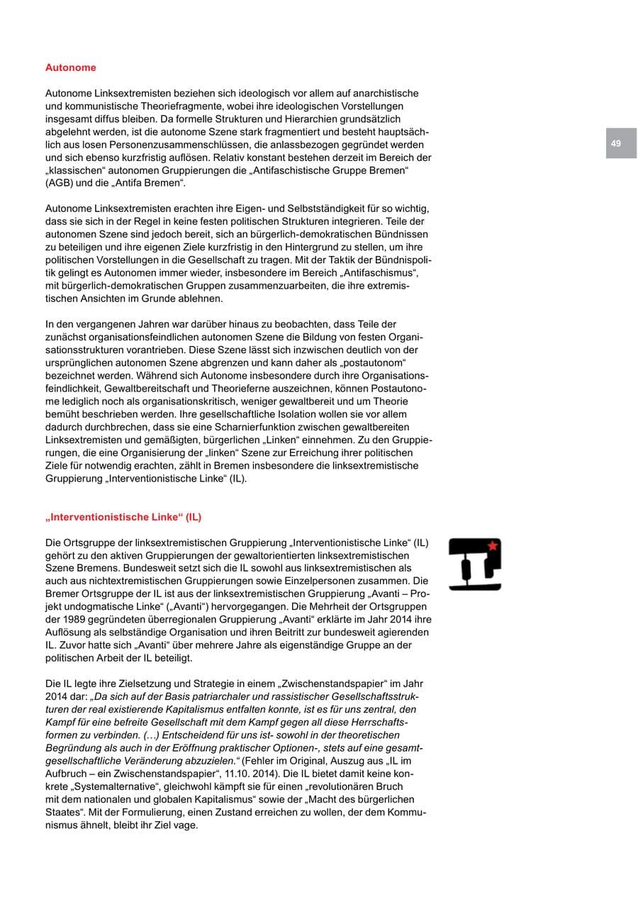 Seite 49 des Verfassungsschutzbericht 2016 Bremen
