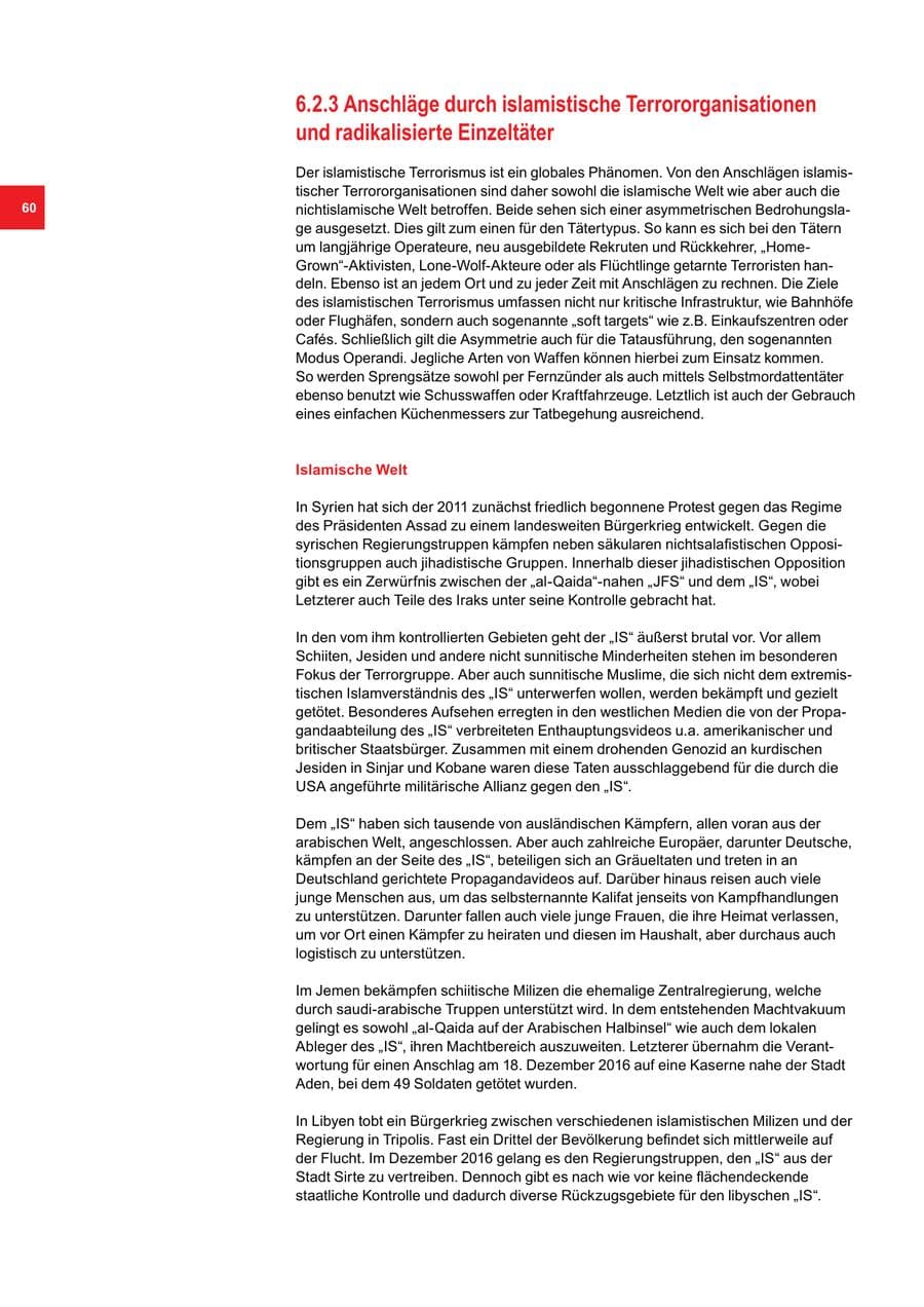 Seite 60 des Verfassungsschutzbericht 2016 Bremen