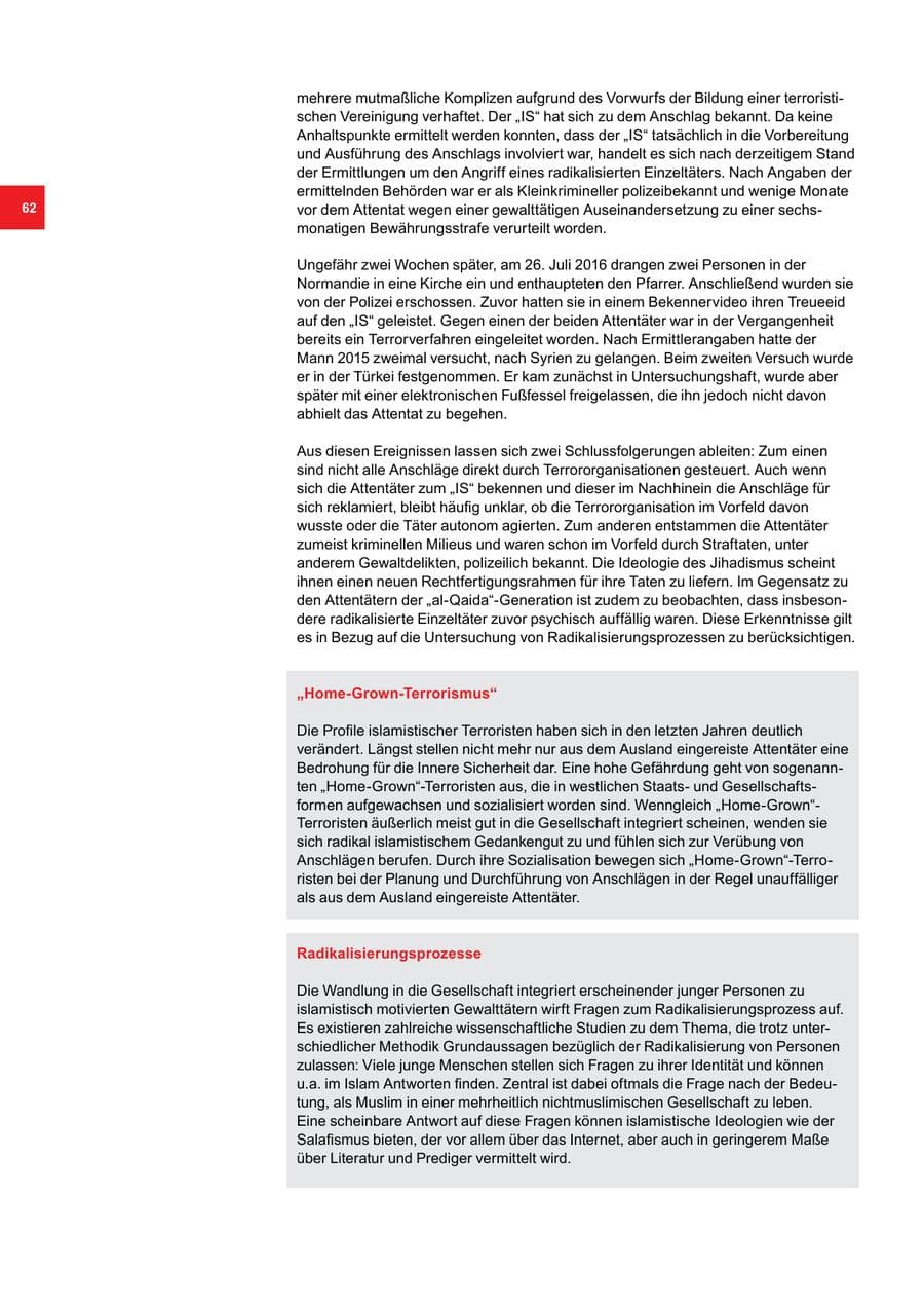 Seite 62 des Verfassungsschutzbericht 2016 Bremen