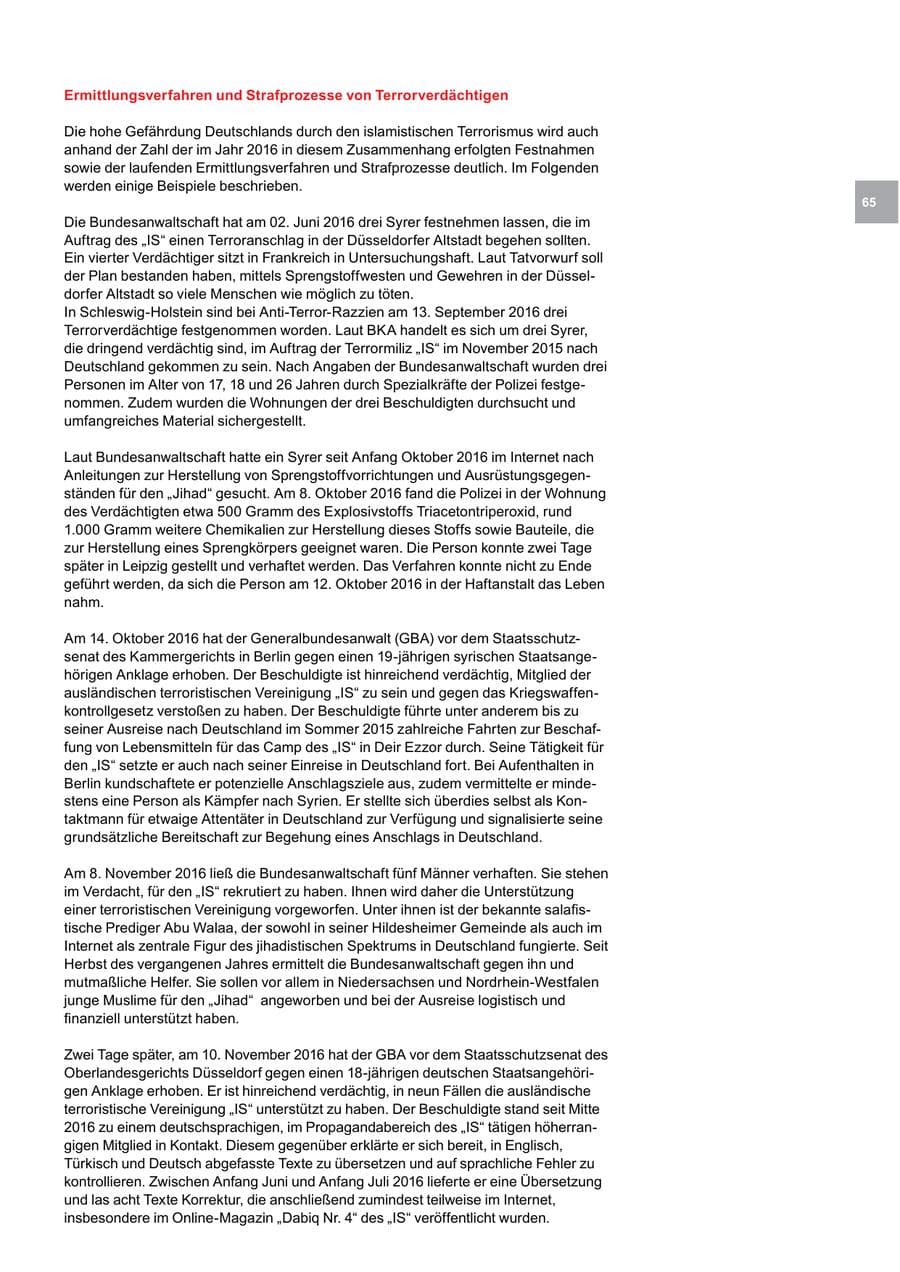 Seite 65 des Verfassungsschutzbericht 2016 Bremen