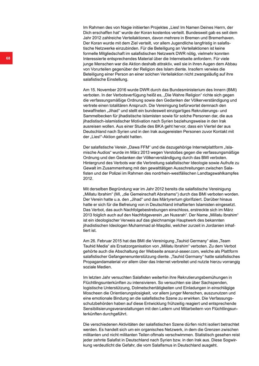 Seite 68 des Verfassungsschutzbericht 2016 Bremen