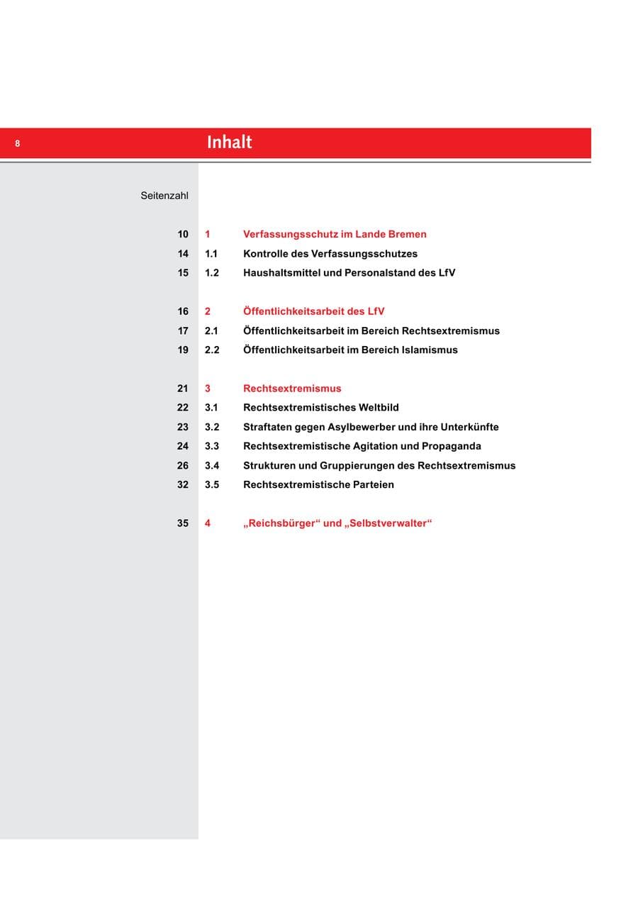 Seite 8 des Verfassungsschutzbericht 2016 Bremen