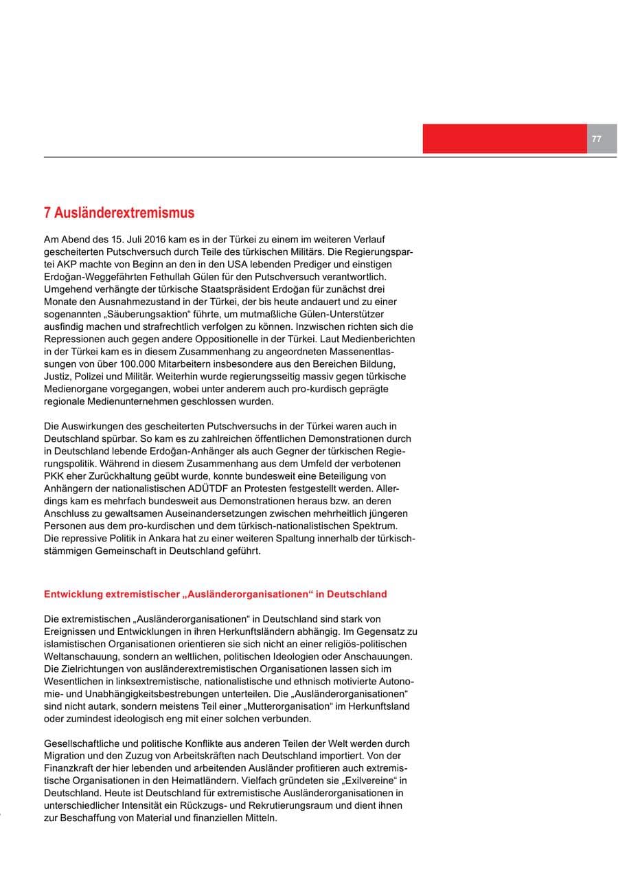 Seite 77 des Verfassungsschutzbericht 2016 Bremen
