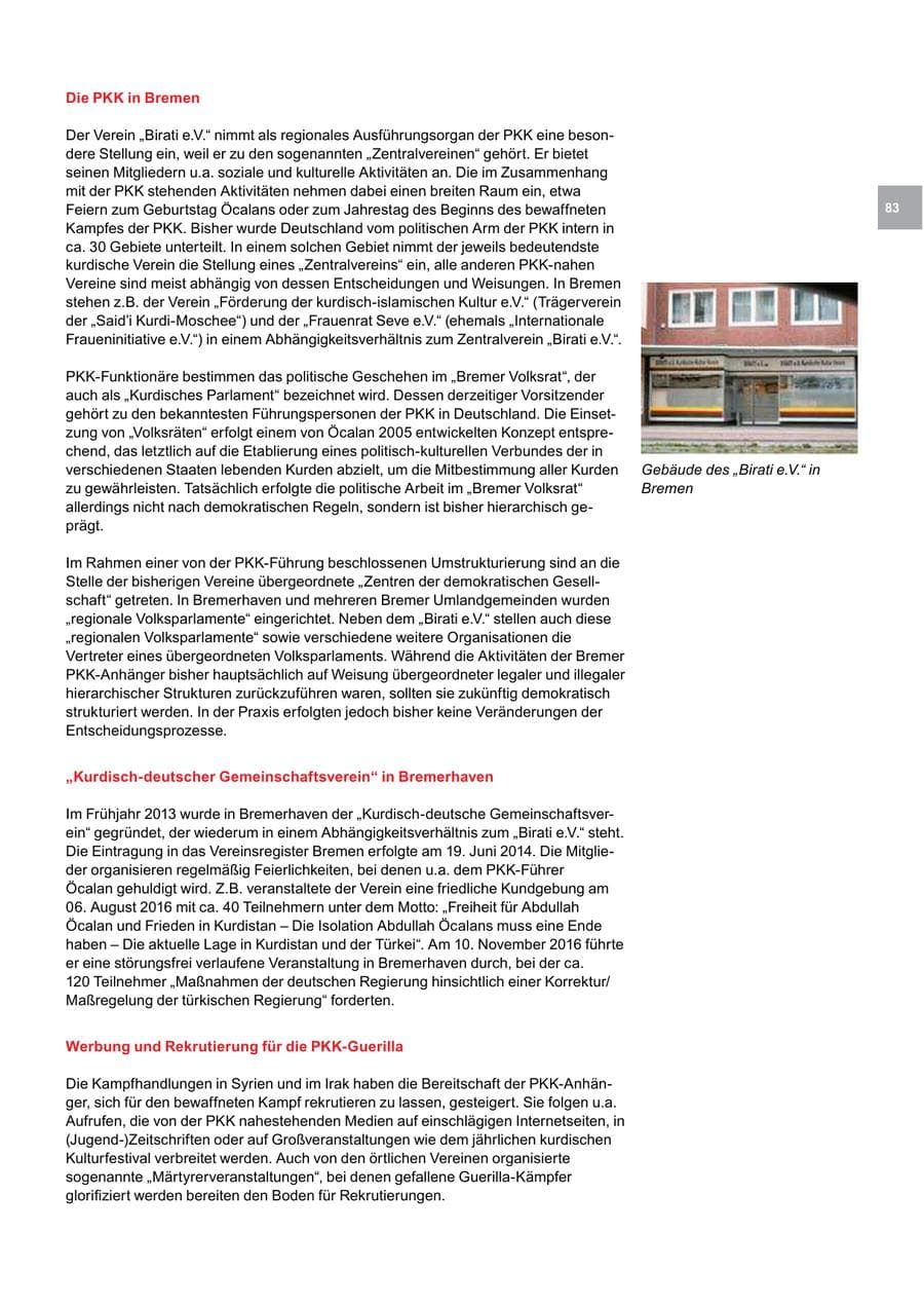 Seite 83 des Verfassungsschutzbericht 2016 Bremen