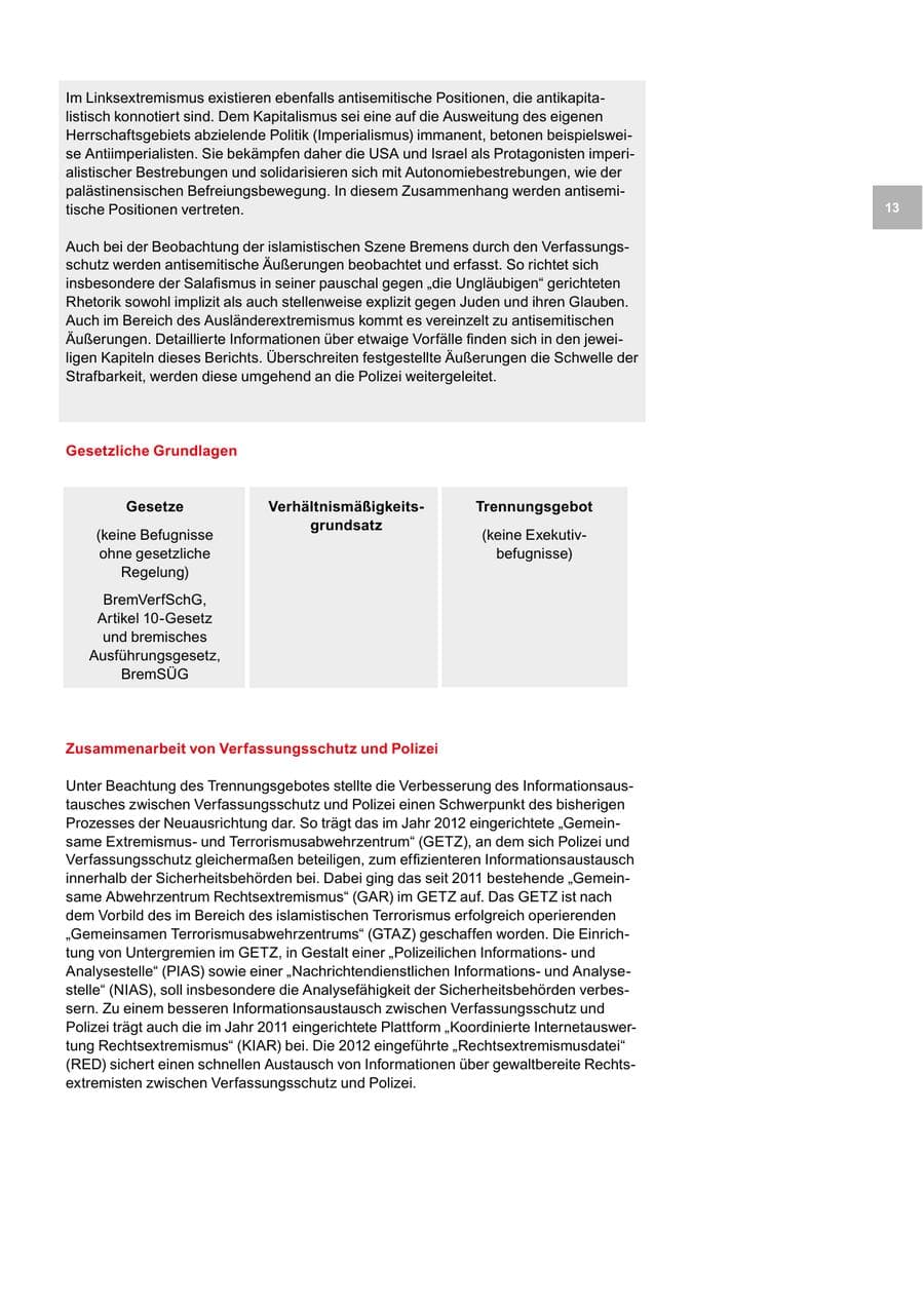 Seite 13 des Verfassungsschutzbericht 2018 Bremen
