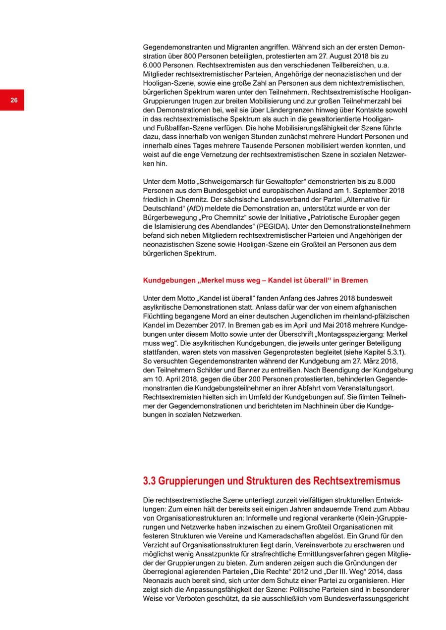 Seite 26 des Verfassungsschutzbericht 2018 Bremen