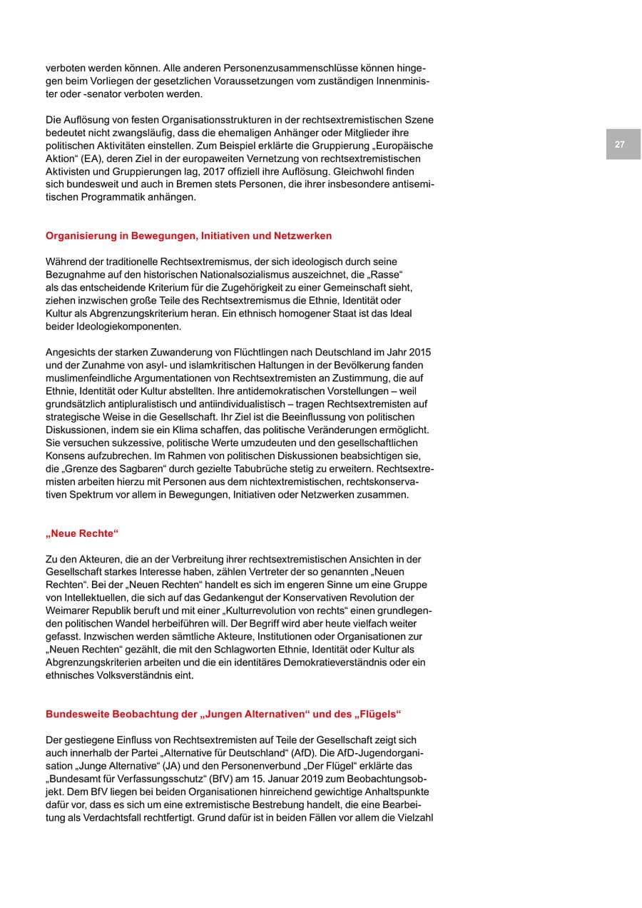 Seite 27 des Verfassungsschutzbericht 2018 Bremen